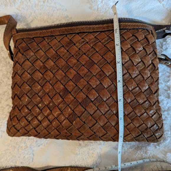 Macon Collection Cognac Leather Woven Crossbody - Picture 9 of 12